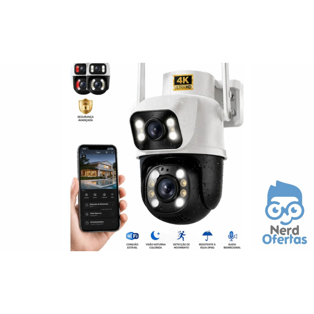 Câmera de Segurança Wi-Fi iCSee/Yoosee A28B 4K Dupla Lente Visão Noturna Colorida Full Hd Externa Prova D'água Ip66 Sensor Movimento Woosh