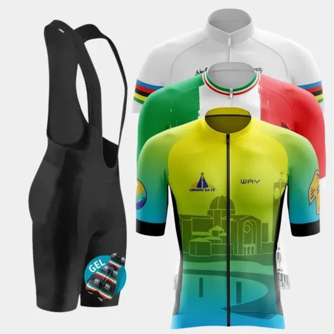 Conjunto Ciclismo Camisa Bretelle Gel Kit Roupa Ziper Total