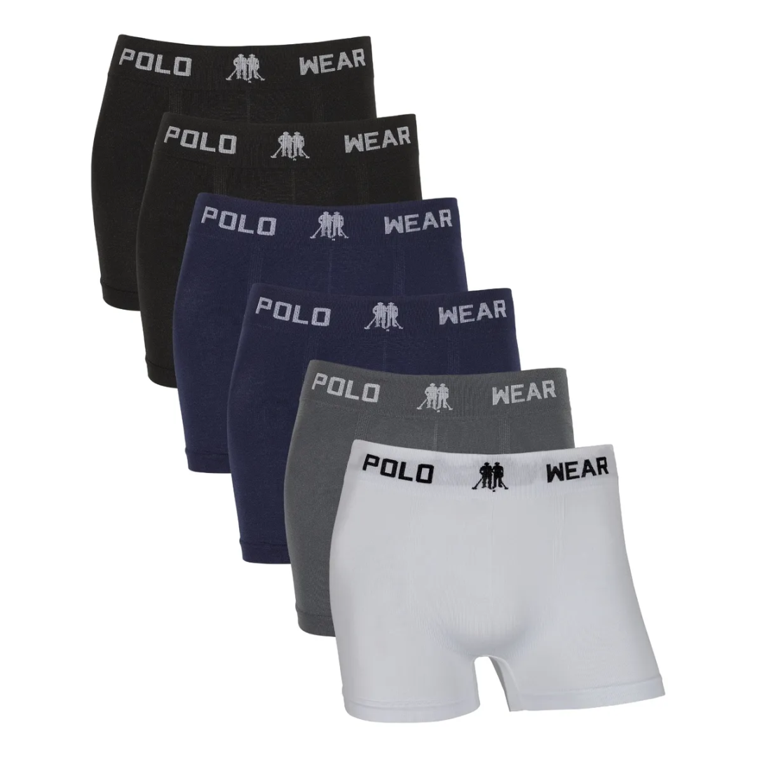 Kit 6 Cuecas Box Boxer Masculina Sem Costura Polo Wear