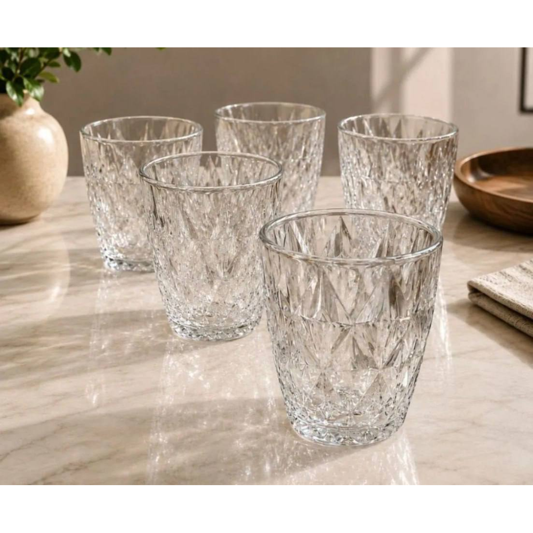 Jogo 6 Copos Baixos Diamond 300ml Vidro Resistente Diamante Transparente