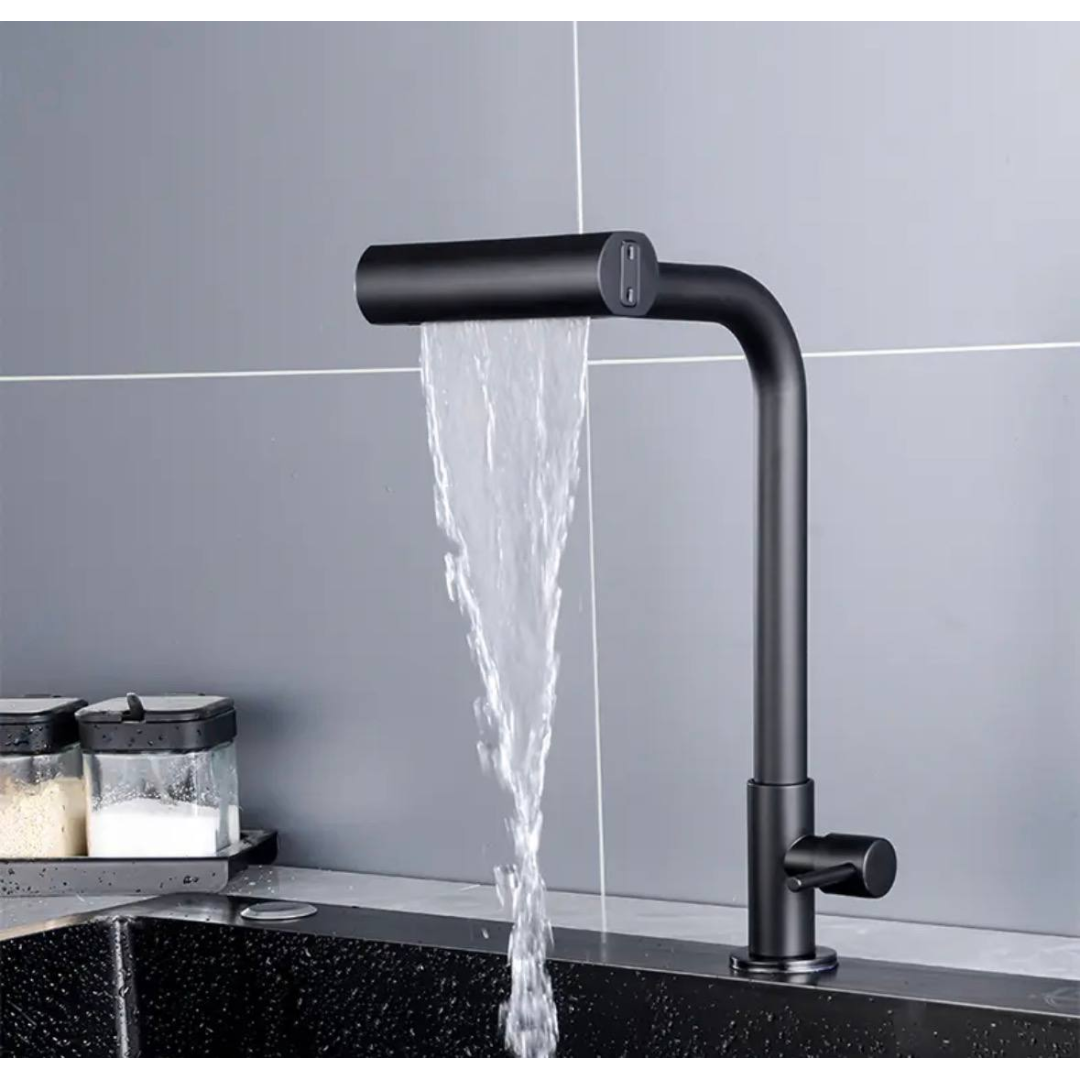 Torneira Cozinha Bancada Inox 304 Água Fria Bica Alta Gourmet 4 Modos De Água Estilo Cascata Torneira Pia Cozinha Moderna Flexível Cor Preto Premium P...