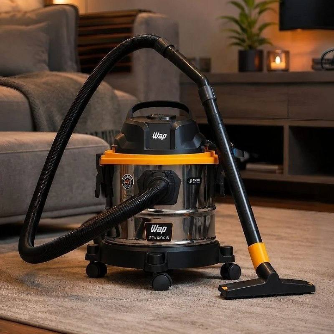 Aspirador De Pó E Água Wap Gtw Inox 15 Barril 1700w Com Bocal De Sopro E Acessórios Aço Inoxidável/preto/amarelo 220v