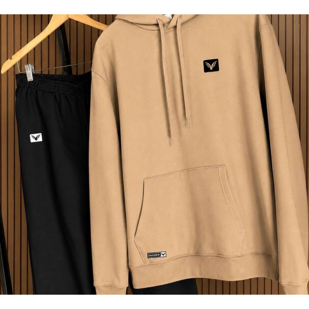 Conjunto De Frio Moletom Com Capuz Canguru Flanelado Preto