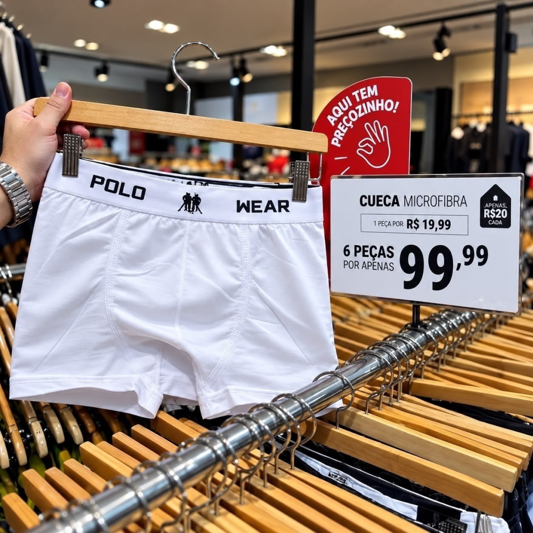 Kit com 6 Cueca Polo Wear Sem Costura Boxer Microfibra