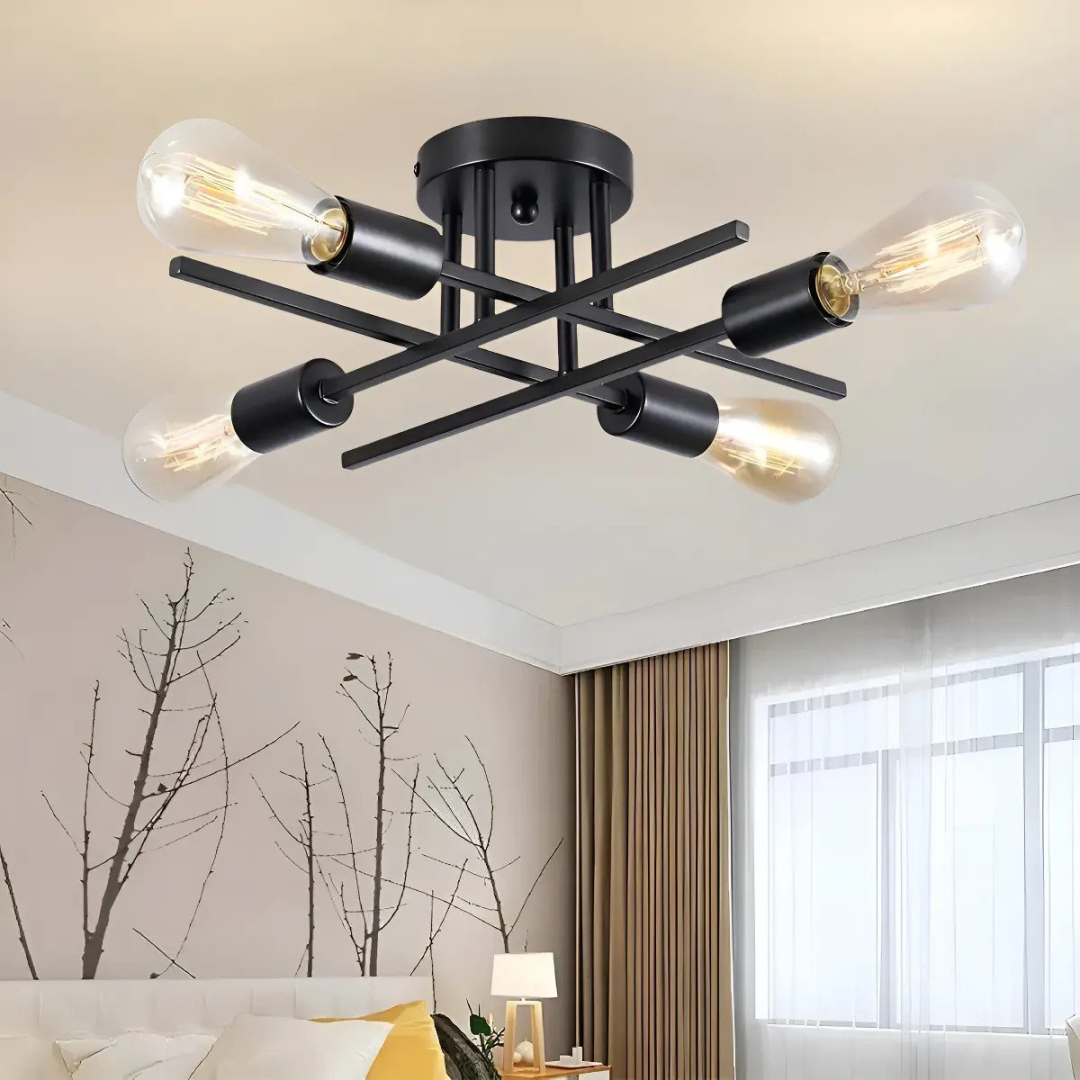 Luminária Lustre Teto Moderno Pendente Para Sala Sala Jantar Preto 4 Lâmpadas