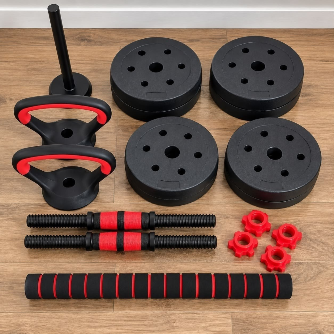 Kit Halteres Barra E Anilhas Musculação Kettlebell Ajustáveis Peso Academia 15kg