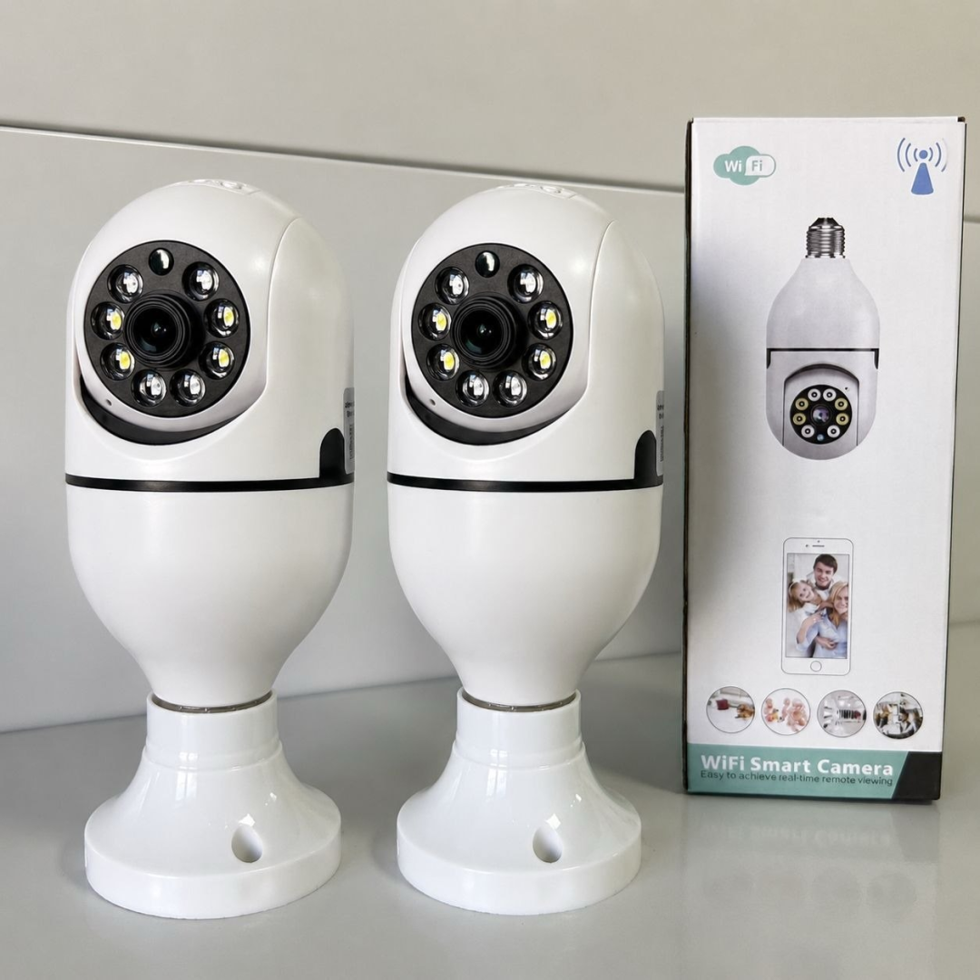 Kit com 2 Câmeras Lâmpada Segurança IP WiFi 360° Visão Colorida