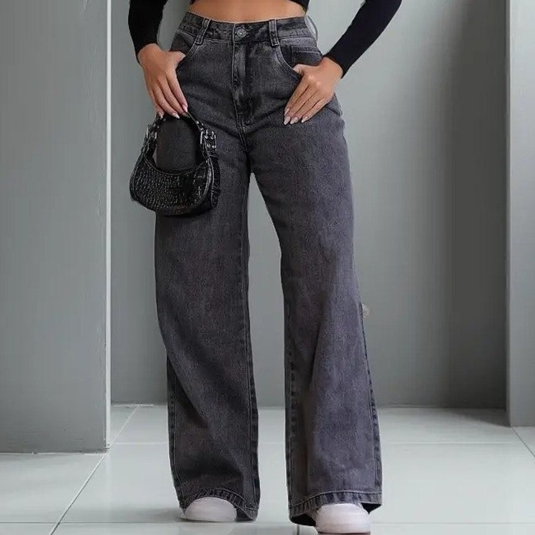 Calça Jeans Feminina Wide Leg Pantalona 100% Algodão