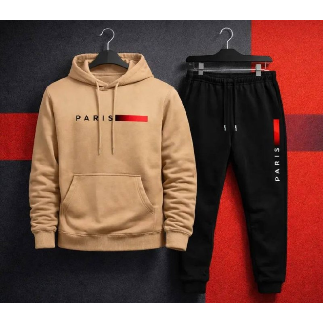 Conjunto Moletom Calça Unissex Paris Canguru Casaco Frio Gg Preto
