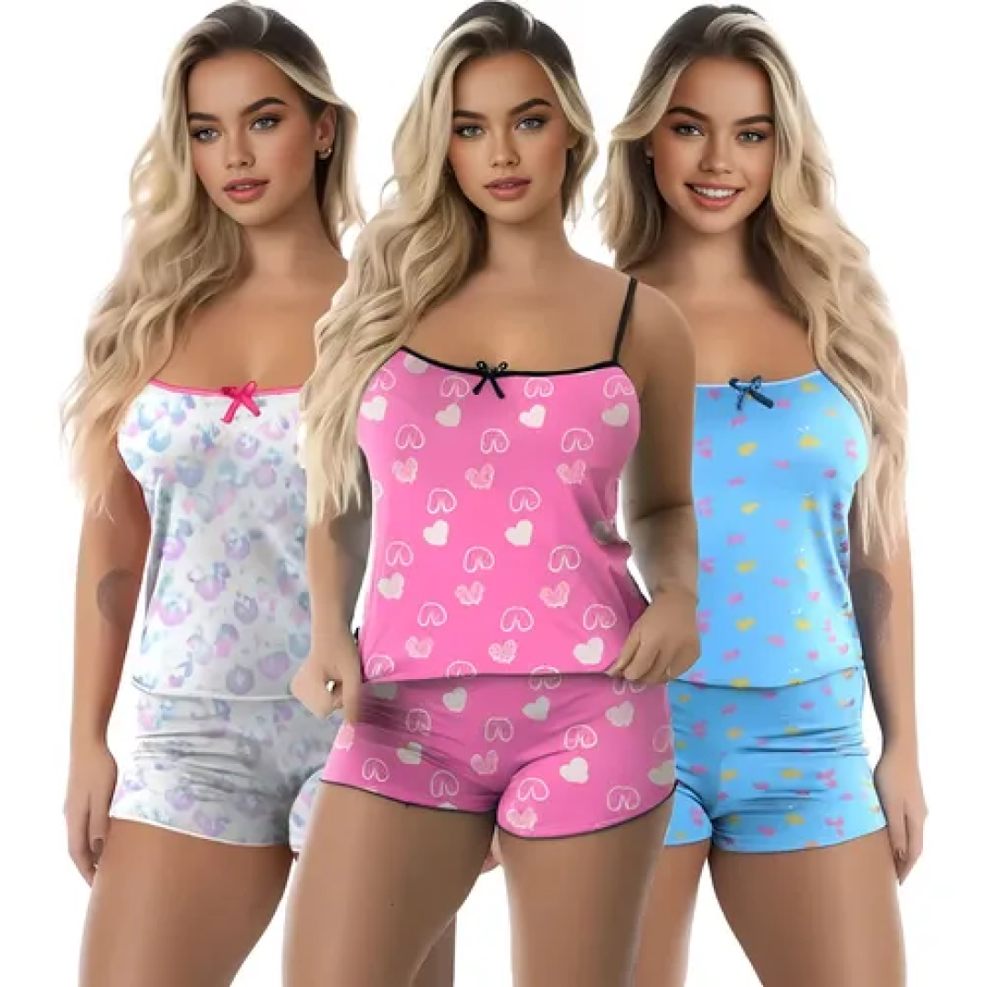 Kit com 3 Baby Doll Conjunto Feminino