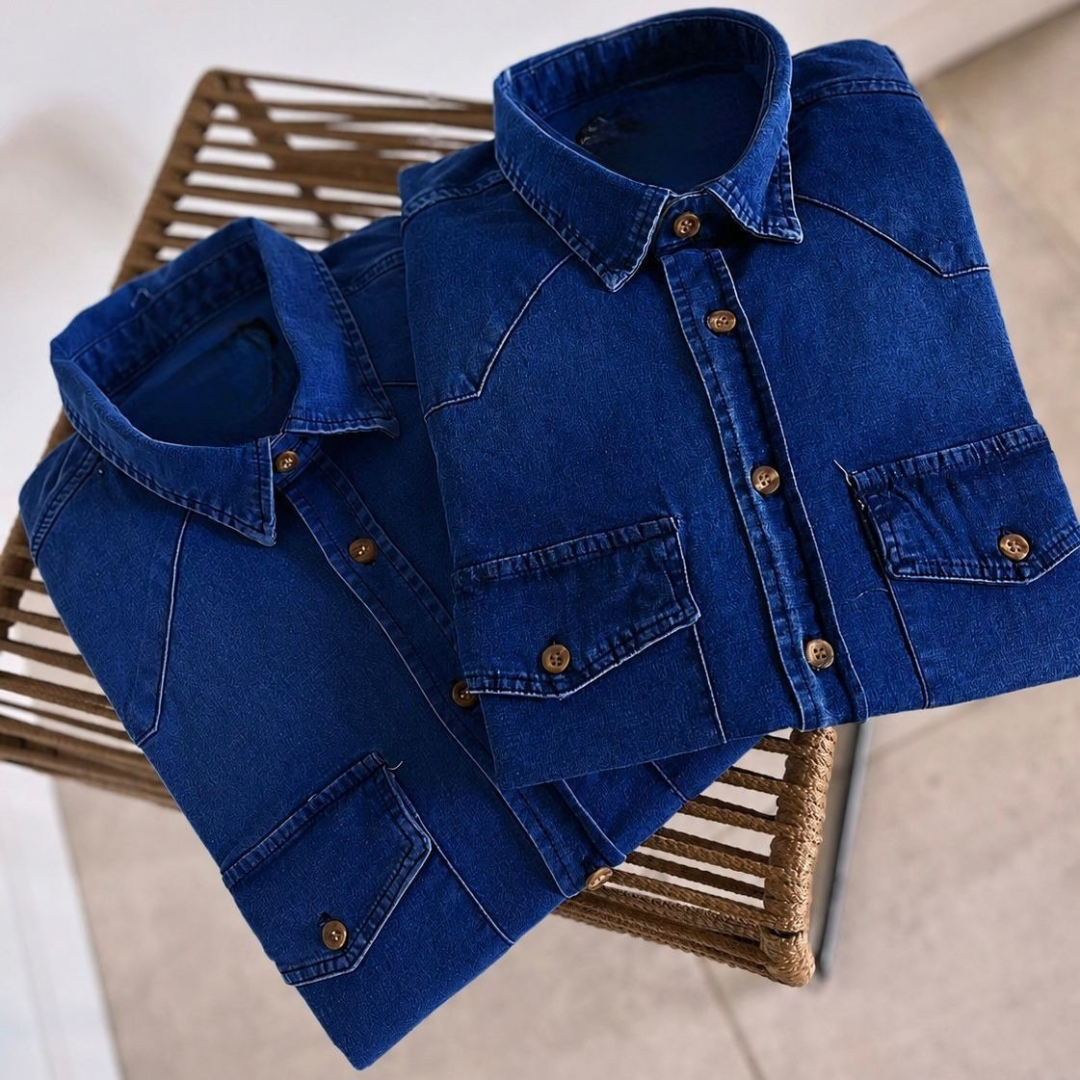 Camisa Social Jeans Manga Longa