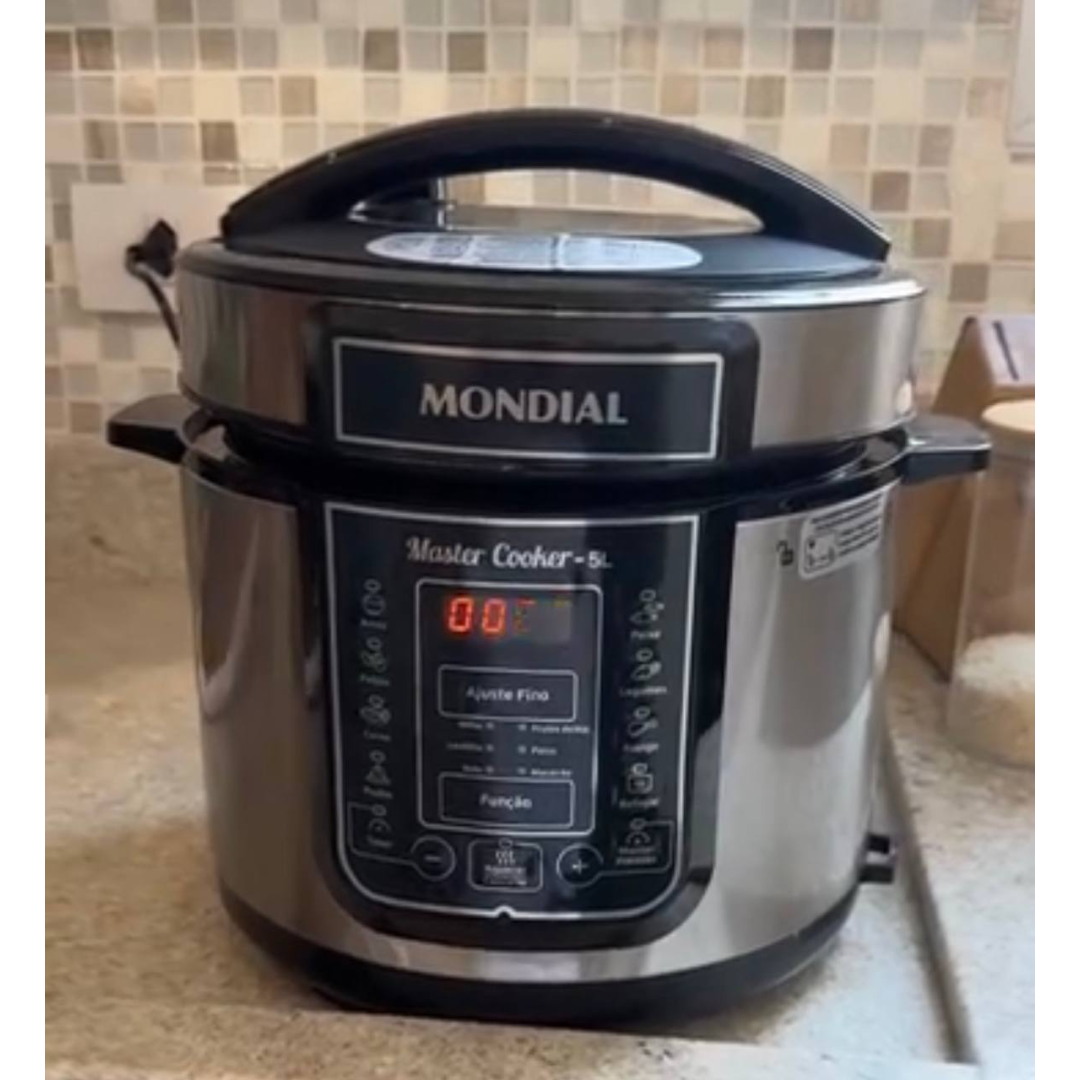 Panela De Pressão Elétrica Digital 5l, Mondial 900w - Pe-38 Inox E Preto 127v 60hz