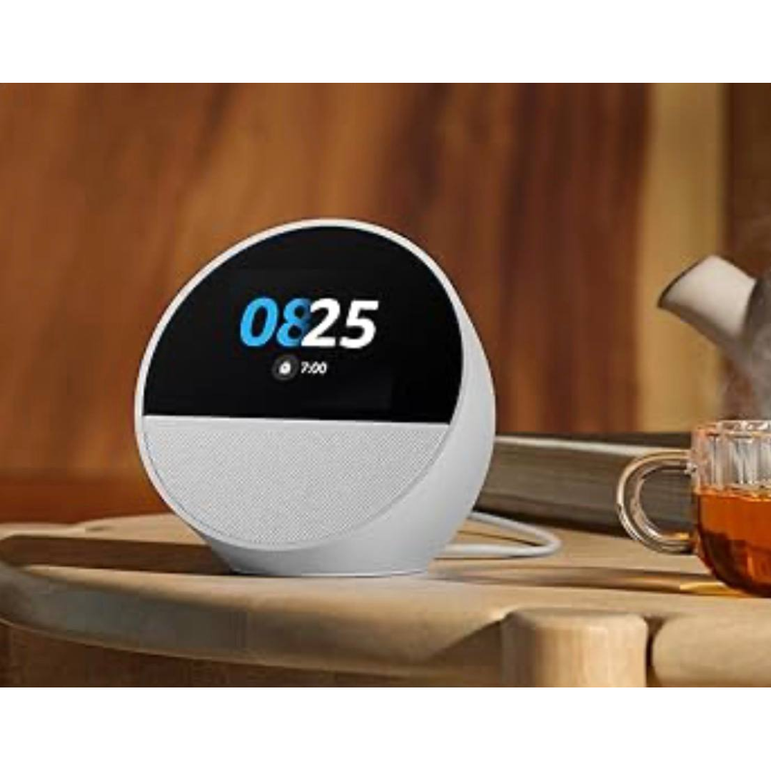 Echo Spot com Alexa (Geração mais recente) | Despertador inteligente com som vibrante | Cor Branca, com Acesso Antecipado à Alexa+