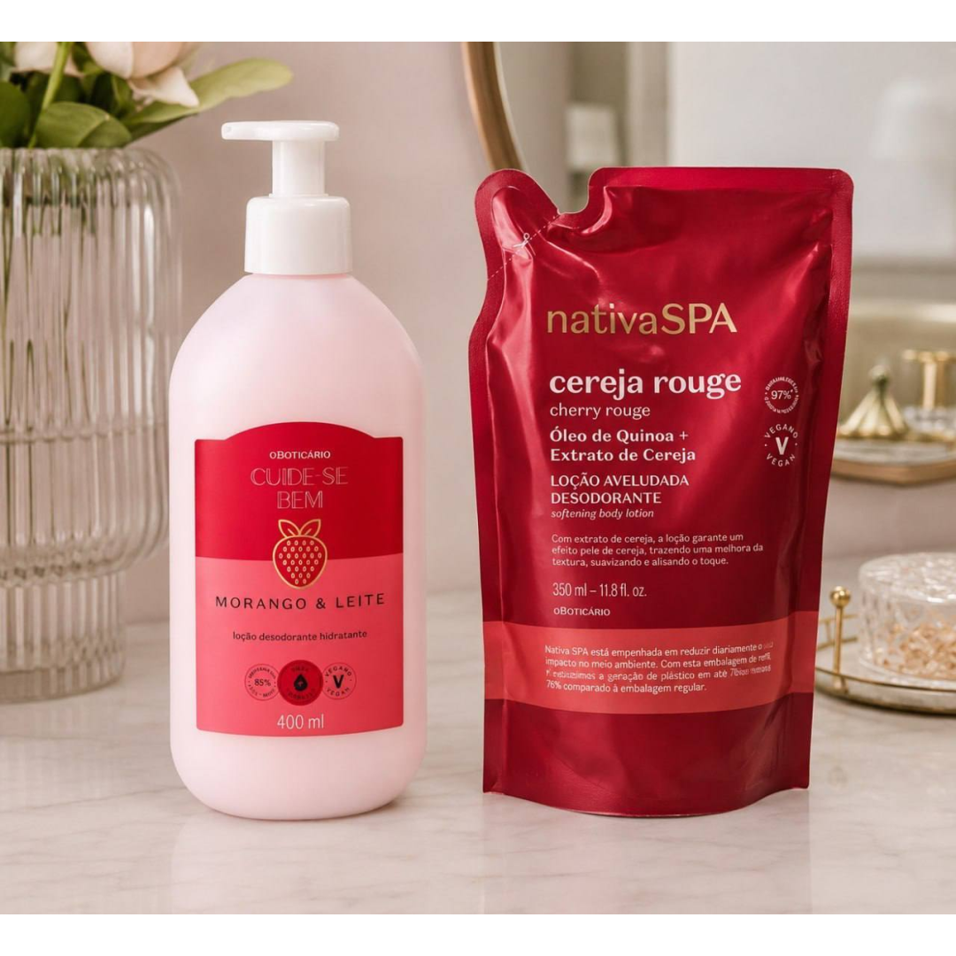 Combo Cuide-se Bem Morango E Leite Loção Corporal 400ml + Re