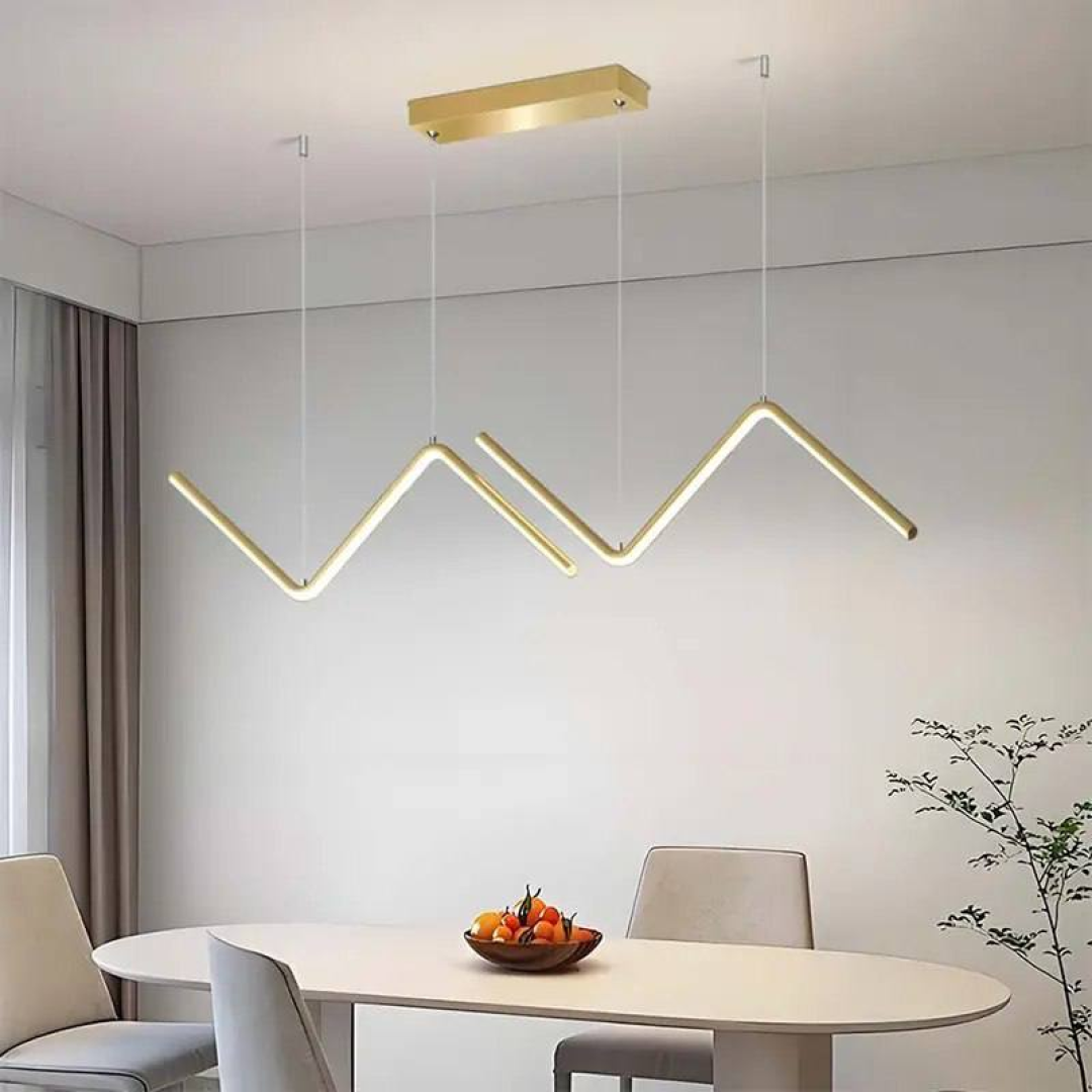 Lustre Pendente Led Moderno-sala Mesa Jantar Zig Zag Dourado 127/220v Dourado