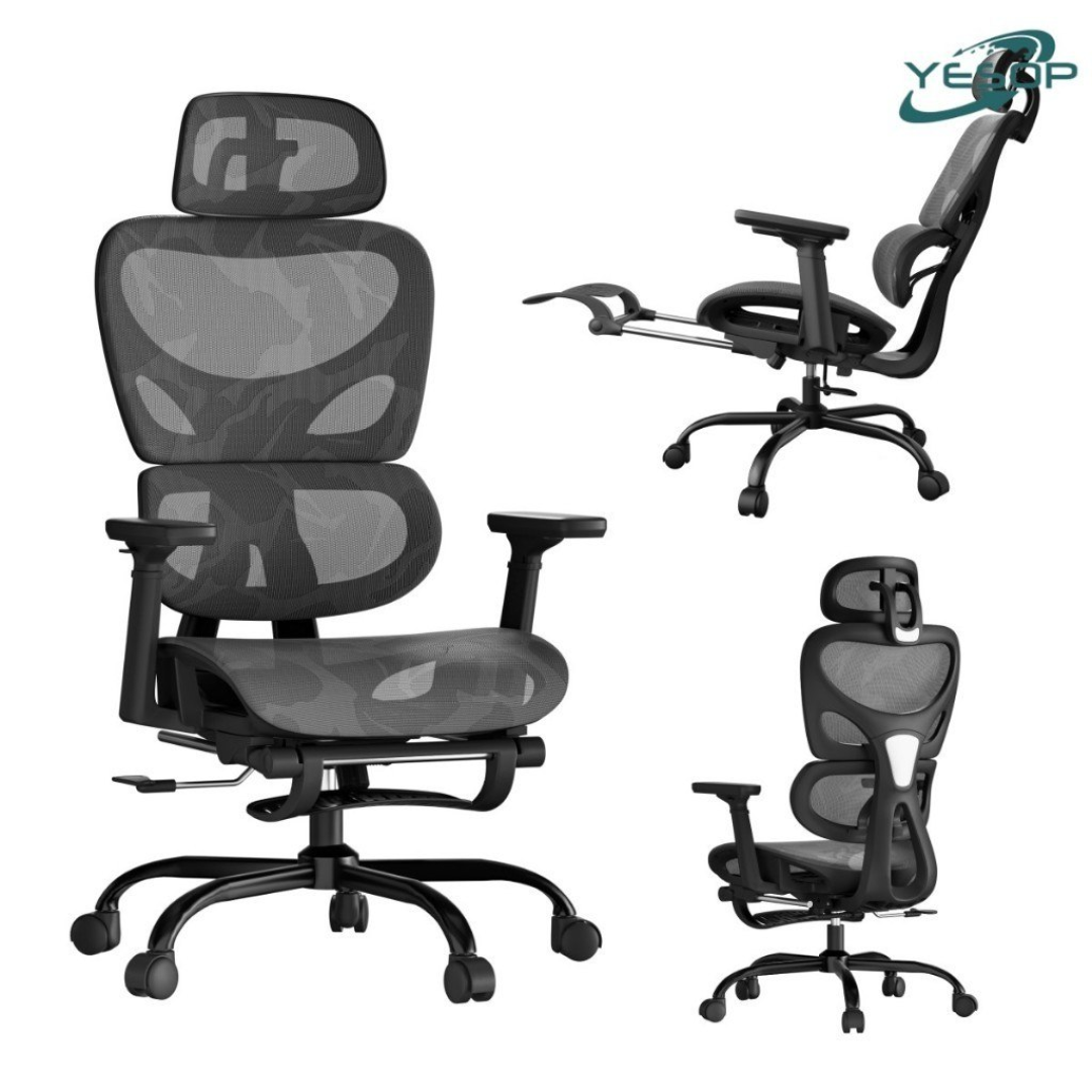 Cadeira De Escritório Ergonômica Yesop Com Apoio Lombar E De Pernas Assento Zero Gravity Cor Preto