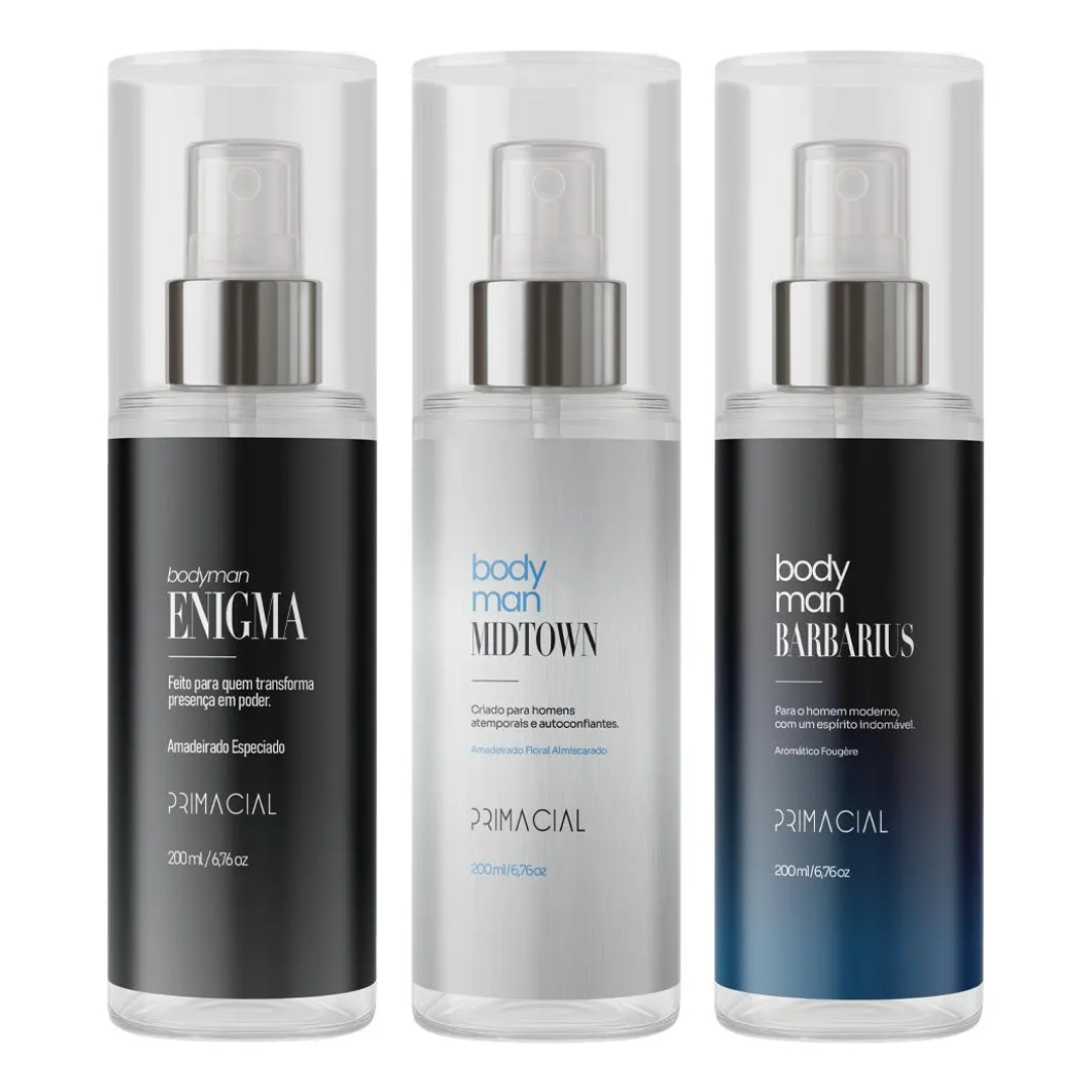 Kit Body Splash Masculino Barbarius + Enigma + Midtown 200ml