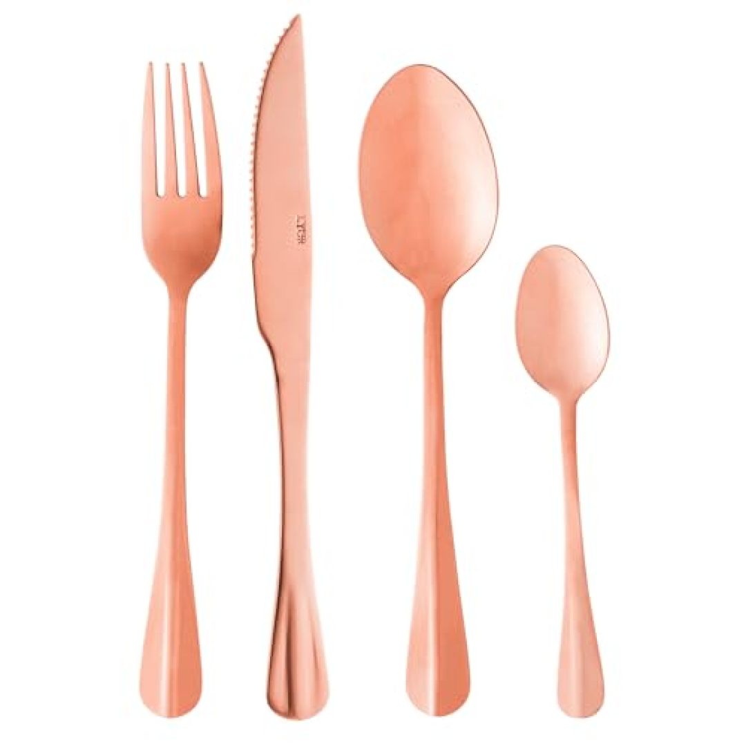 LYOR Faqueiro de Aço Inox Positano Rosé 24 Peças Jogos de Talheres Mesa Posta Utensílios de Cozinha, Enxoval, Casamento, Decoração