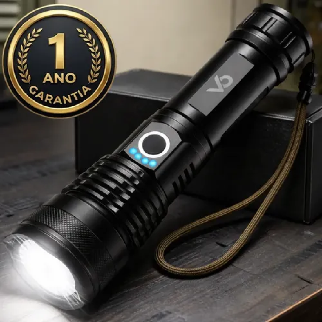 Lanterna Tática Voxo Militar T9 Zoom Ultra Potente Bateria Longa Duração Recarregável Usb Resistente Água Poeira Defesa Caça Camping