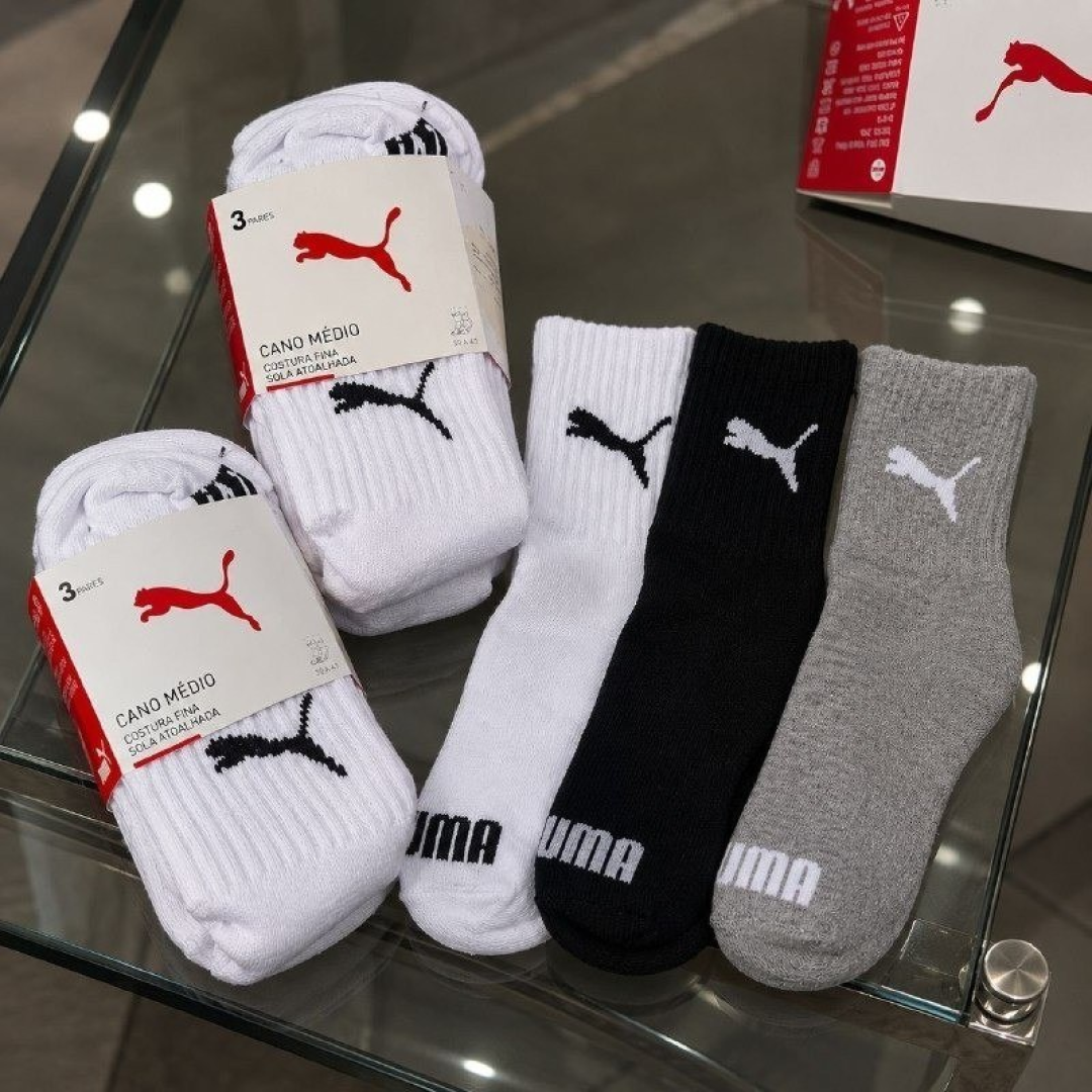 Kit com 6 Pares de Meias Puma Cano Médio