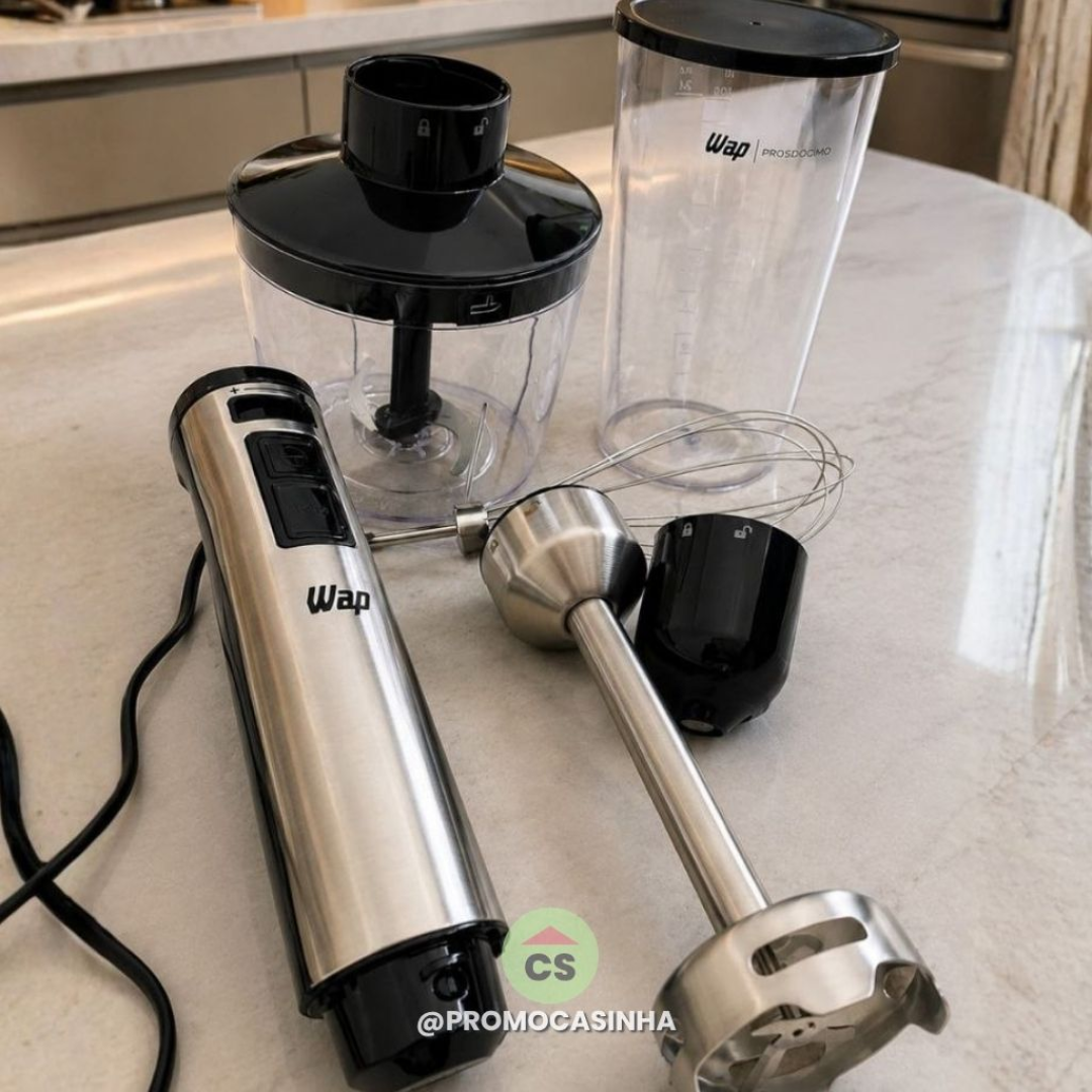 WAP Mixer Elétrico 3 em 1 com Processador, Miniprocessador e Batedor de Clara em Inox Prosdócimo WM1 1000W 220V