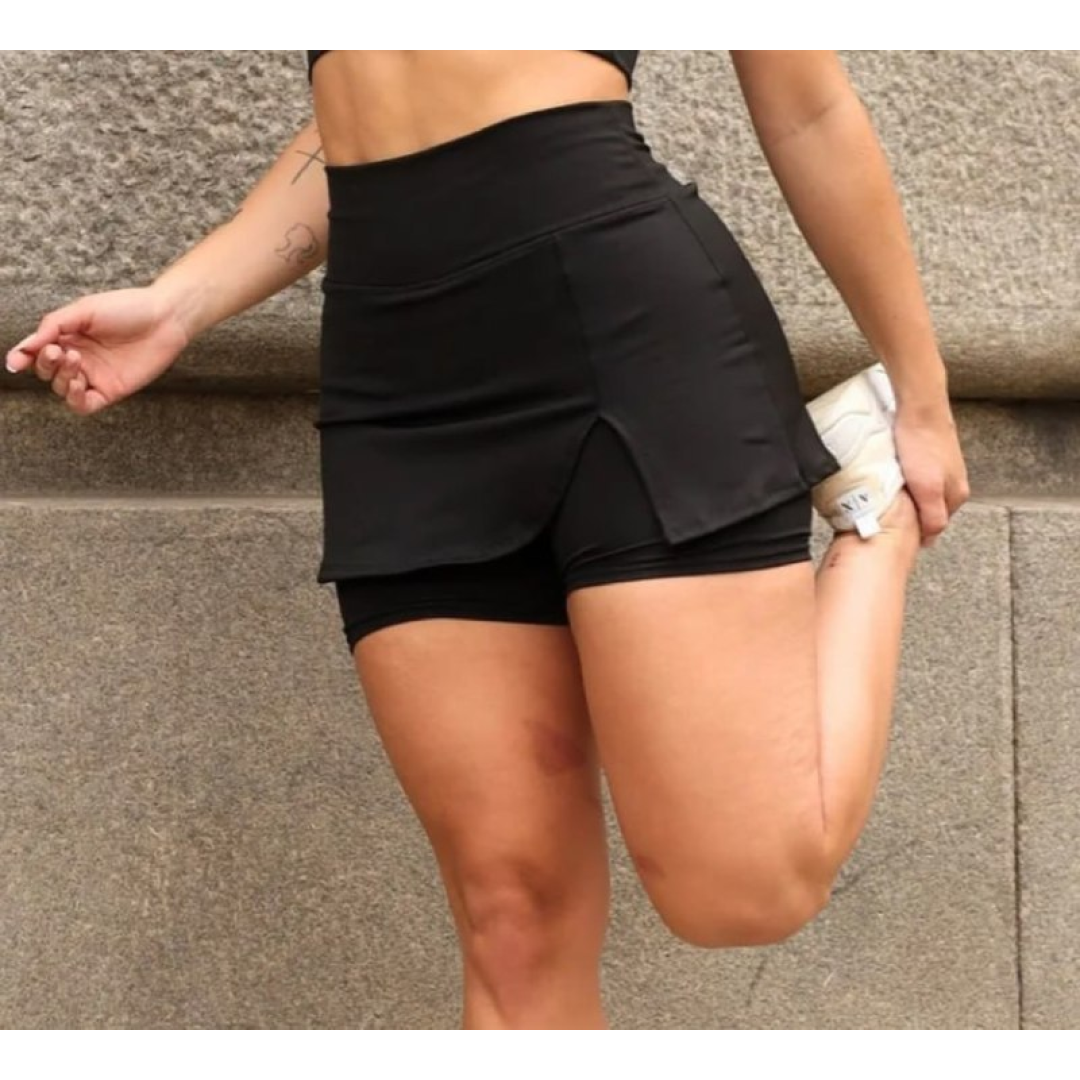Short Saia Academia Feminino Cintura Alta Legging Fitness