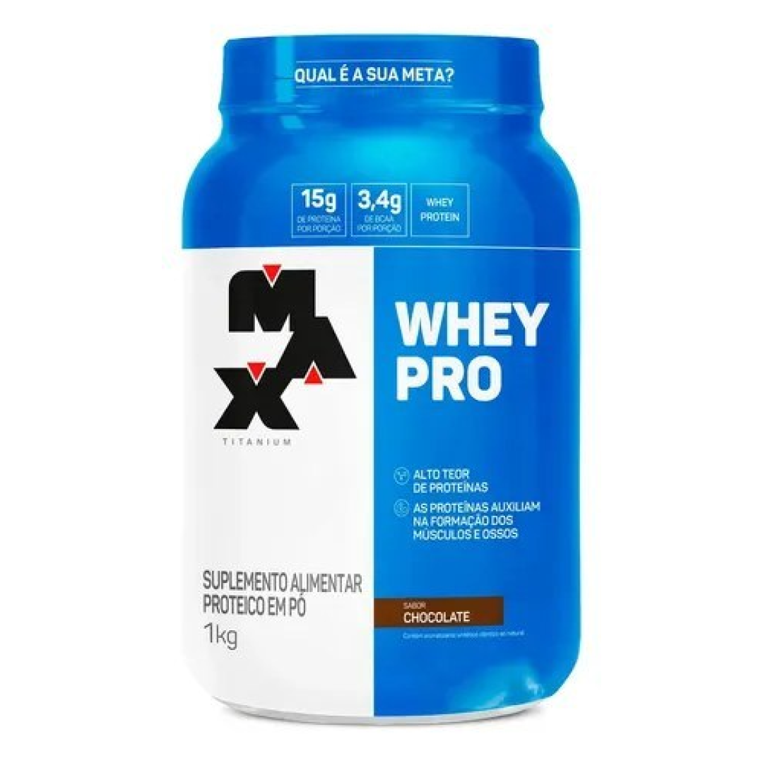 Whey Protein 1kg Whey Pro Max Titanium Sabor Chocolate BCAA e Aminoácidos