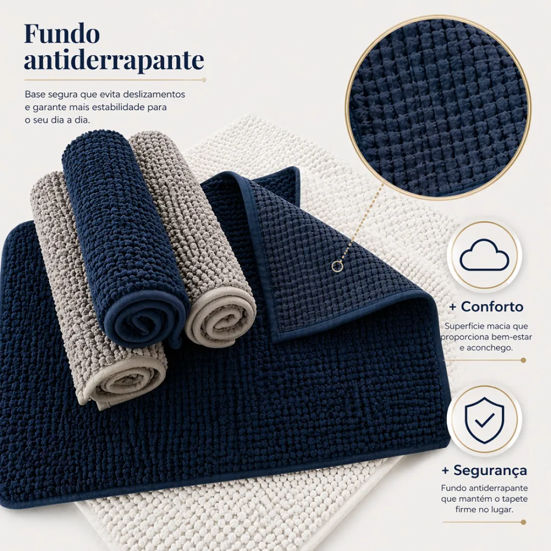 Kit 3 Tapetes De Banheiro Microfibra Bolinha Macio Seca Pés