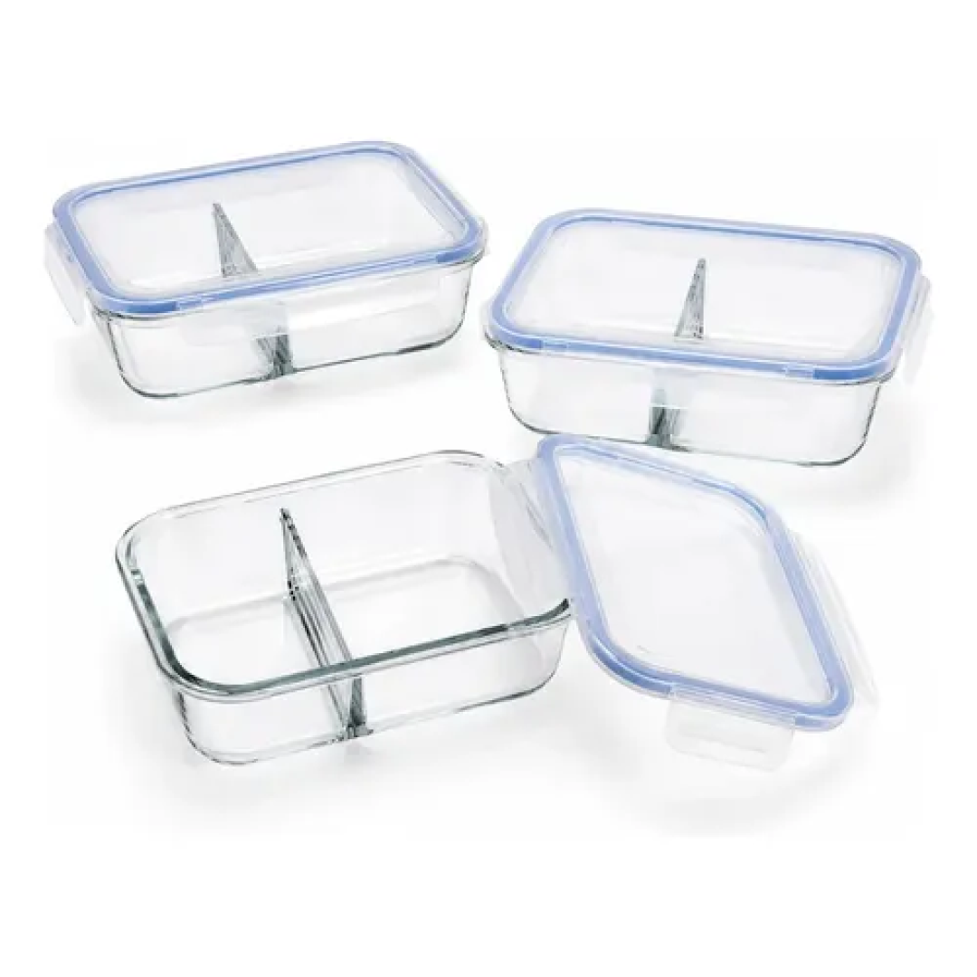 Kit com 3 Potes Hermético 640ml com Divisória