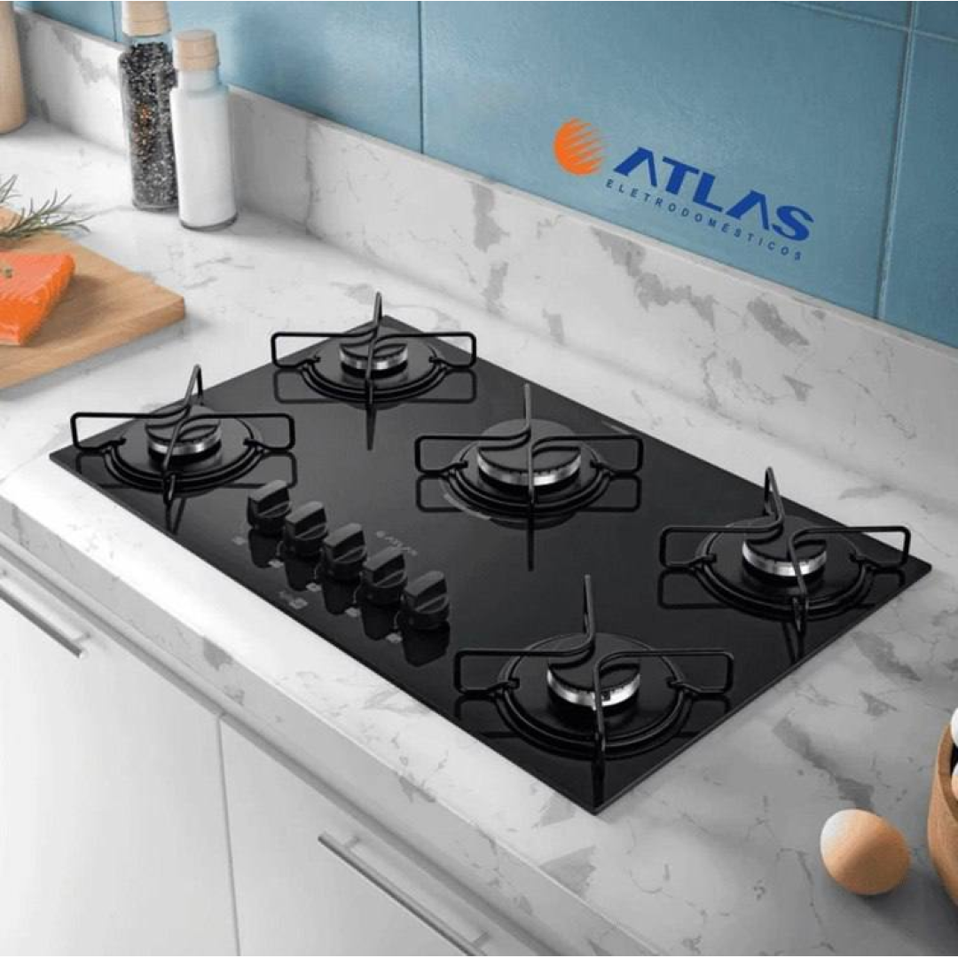 Cooktop 5 Bocas Mesa De Vidro Atlas Agile Up Bivolt Preto