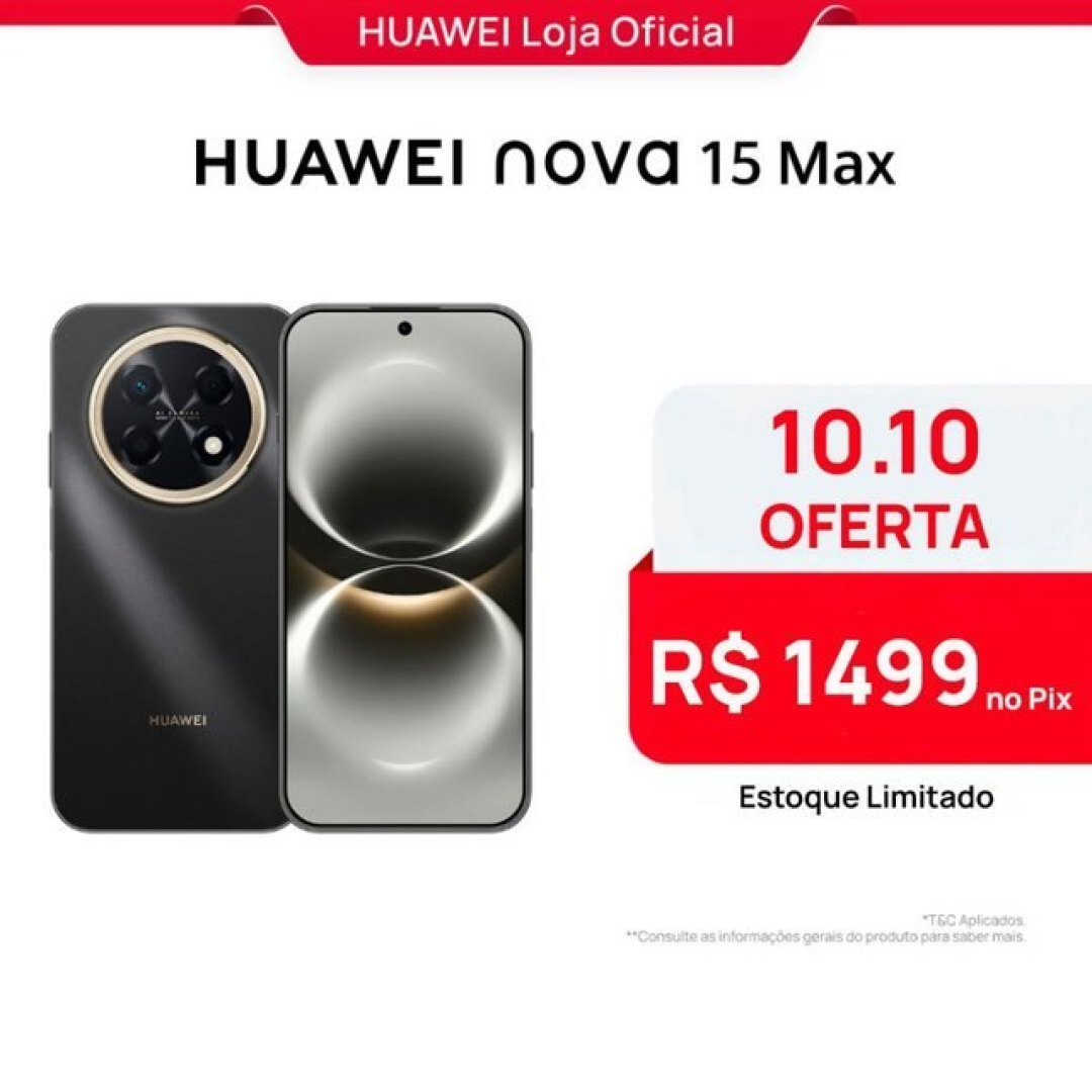 Smartphone Huawei nova 15 Max 8Gb+256Gb Câmera de 50 Mp Bateria 8.500 mAh