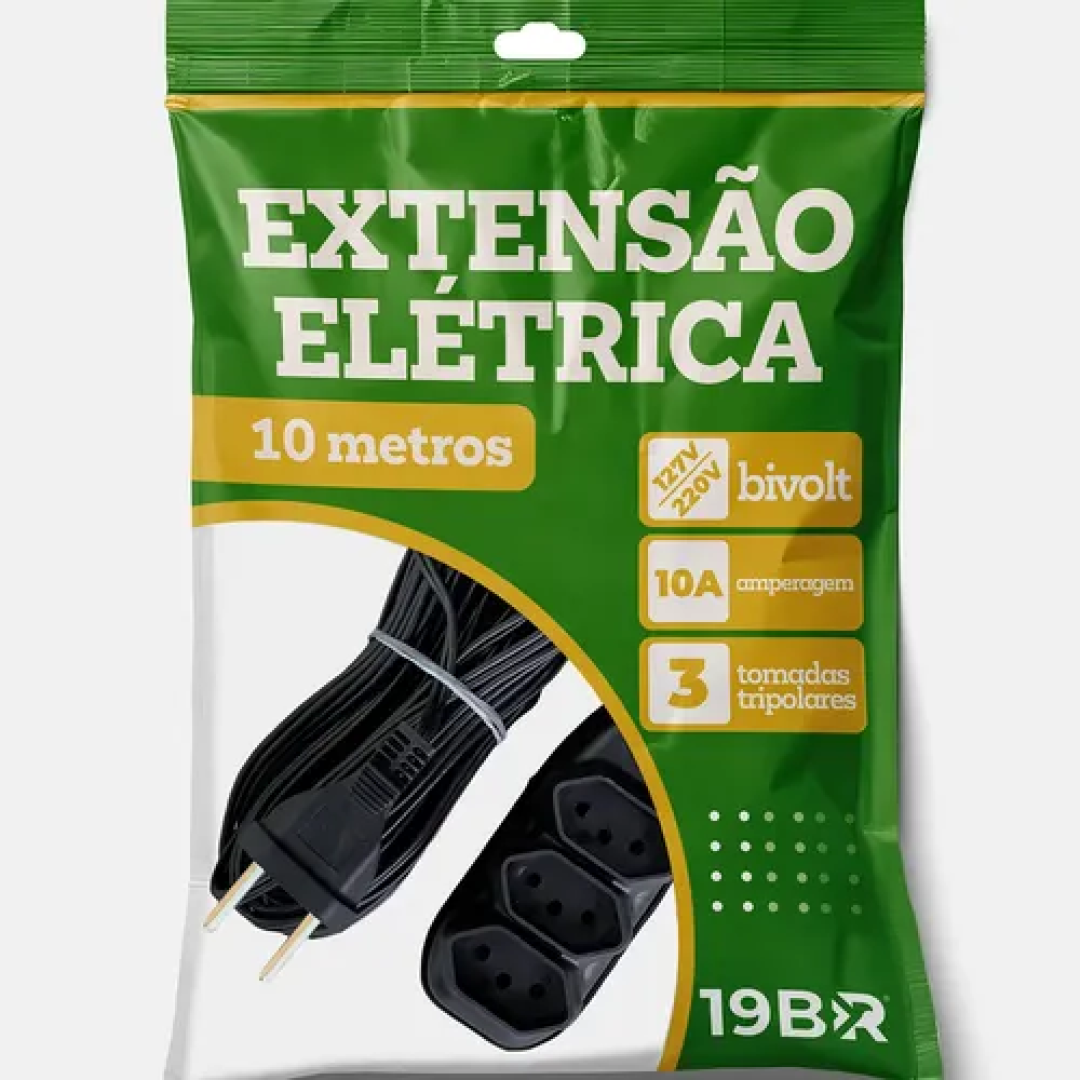 Extensão Elétrica 10m com 3 Tomadas Bivolt