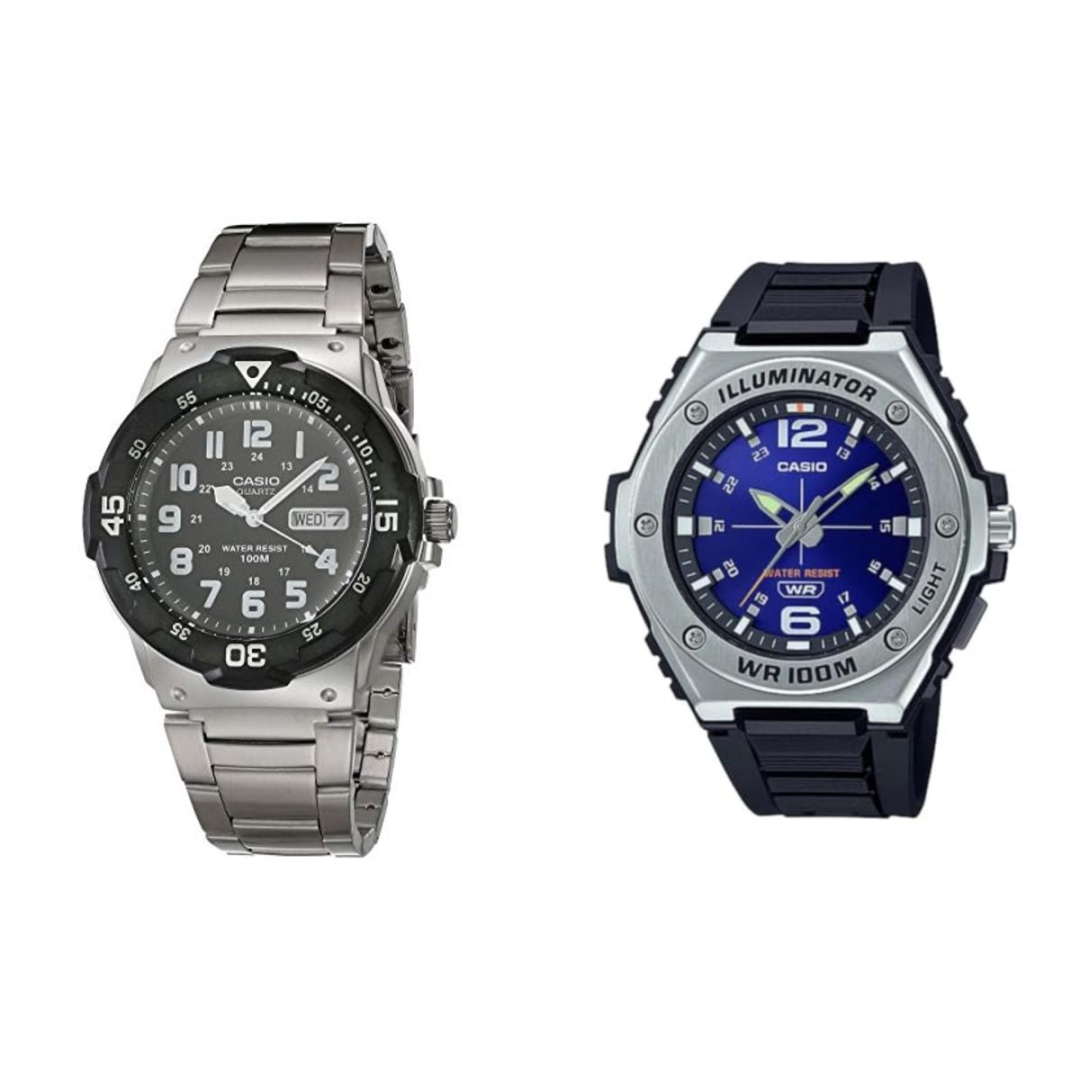 Casio Relógio masculino de quartzo estilo mergulhador com pulseira de aço inoxidável, prata, 23,8 (modelo: MRW-200HD-1BVCF)