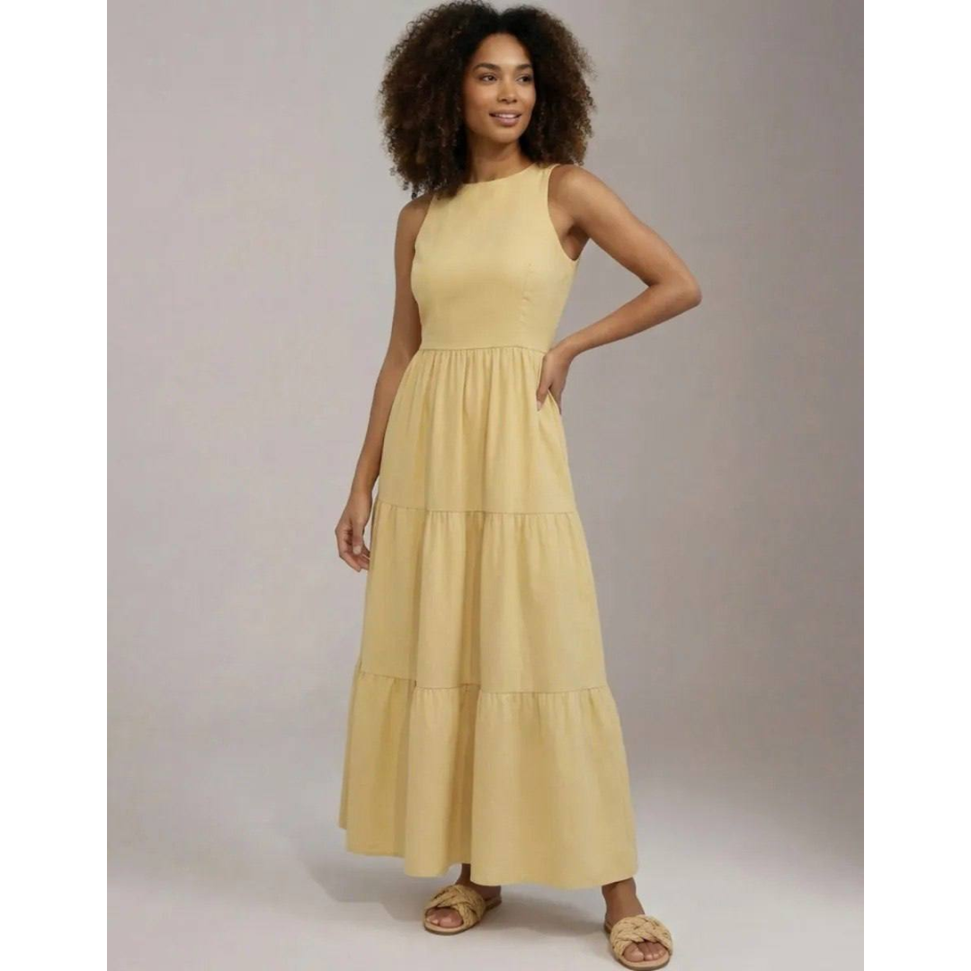 Vestido Midi Três Marias Viscose Linho Com Bolsos Laterais