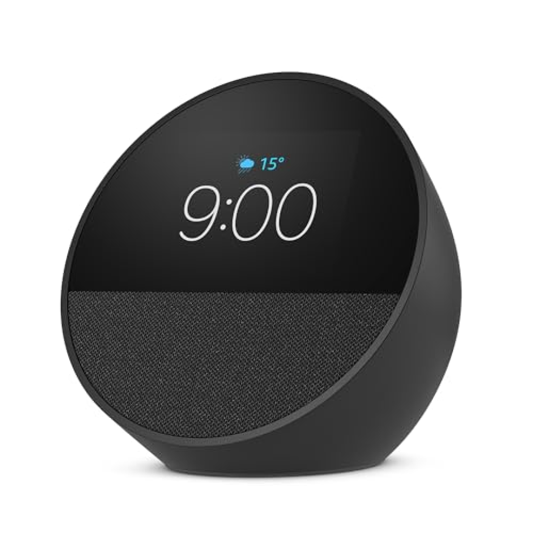 Echo Spot com Alexa (Geração mais recente) Despertador inteligente com som vibrante Cor Preta, com Acesso Antecipado à Alexa+