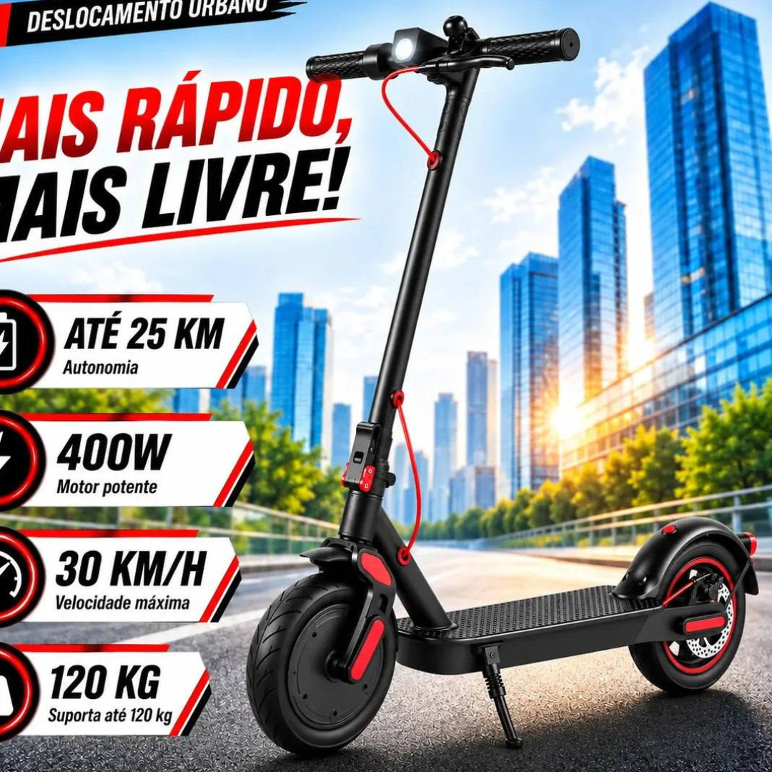 Patinete Elétrico Dobrável 400W 30km/h Suporta 120kg Pneu 8,5 Pol Bluetooth Portátil para Mobilidade Urbana