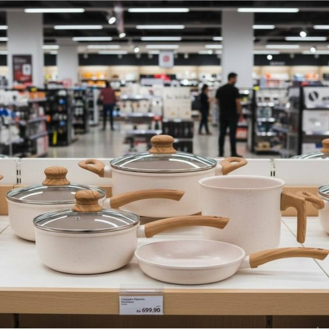 Jogo De Panelas Cerâmico Triplo Indução Tuut Ecoglid 5 Peças Cor Baunilha