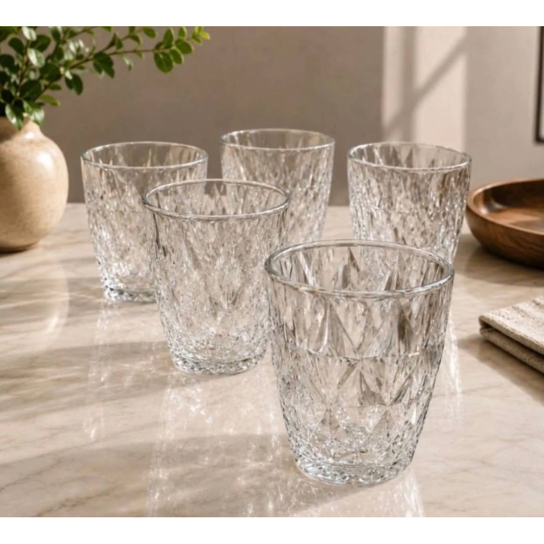 Jogo 6 Copos Baixos Diamond 300ml Vidro Resistente Diamante Transparente