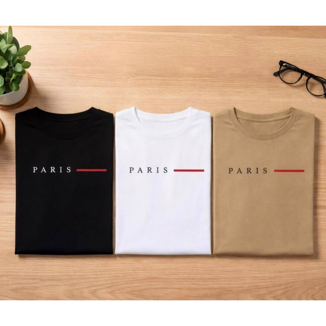 Kit 3 Camisetas Paris Masculinas Luxo Camisa Algodão Premium