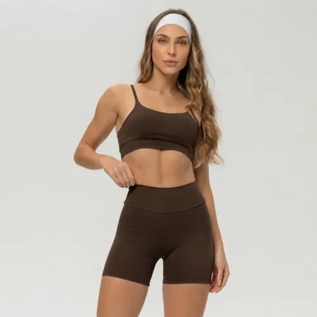 Conjunto Fitness Academia Top Shorts Meia Coxa Cintura Alta