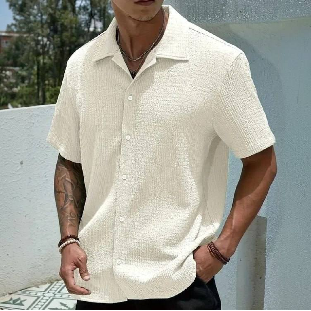 Camisa Casual Masculina Texturizada Com Botões Old Money Damasco Texturizado G