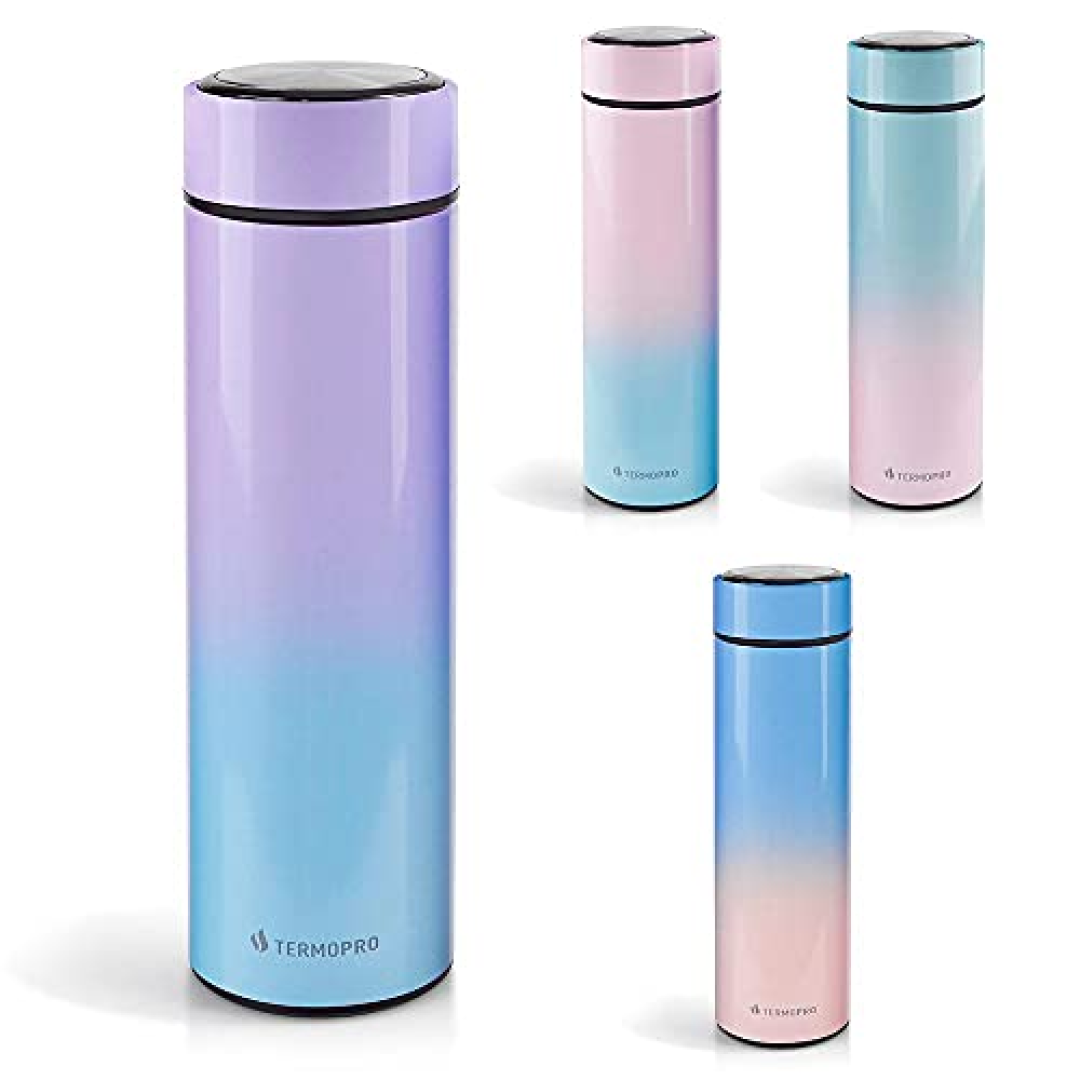 TERMOPRO Squeeze Termico 500ml Tie Dye Inox com Filtro Inox para Agua Suco Cha Cafe Tampa Rosca Estilo Moderno Sem Vazamento Portatil Elegante para Viagem Escritório ou Academia
