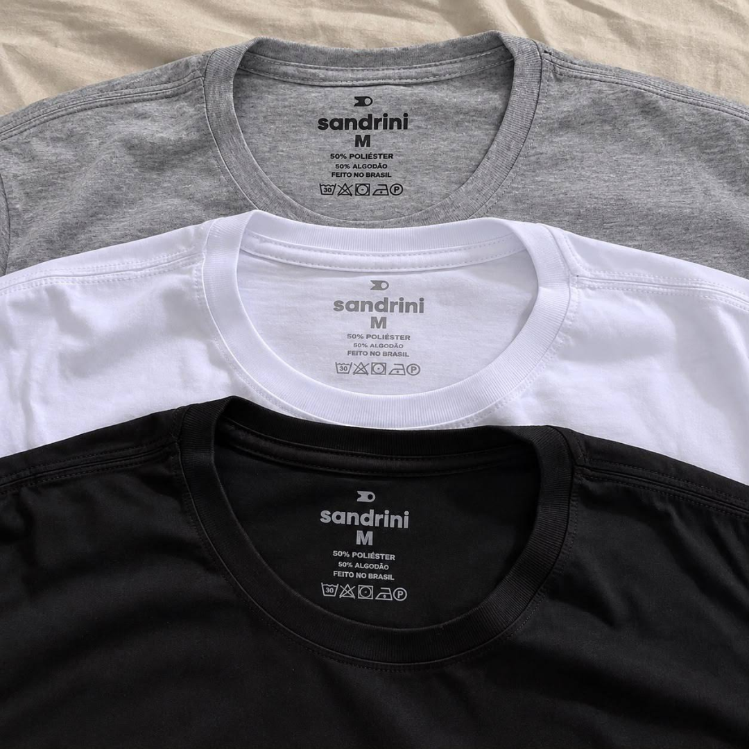 Kit 3 Camisetas Algodão Dia Dia Sandrini Básica Conforto