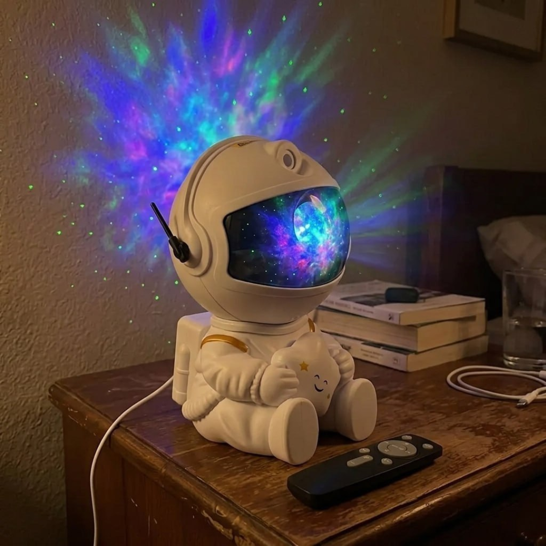 Projetor Astronauta de Galáxia e Estrelas LED com Controle Remoto USB