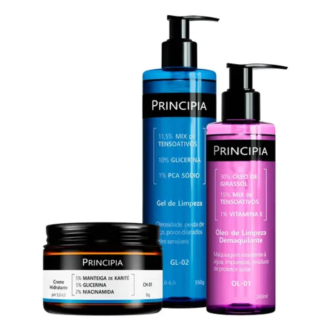 Principia Kit Limpeza E Hidratação Ch-01 + Ol-01 + Gl-02 Todo Tipo De Pele Dia/noite