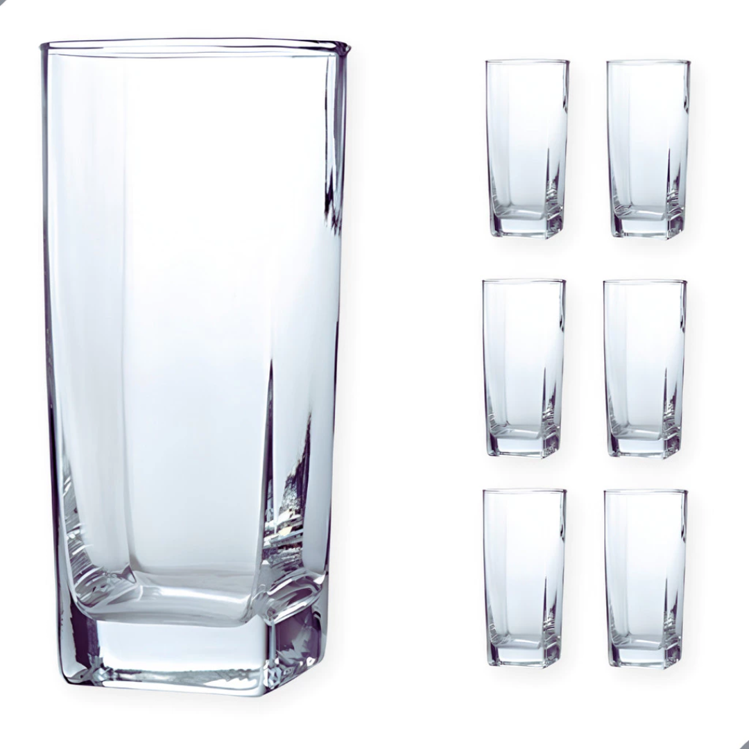 Jogo de Copos de Vidro 300ml Quadrado Texas Miami Bali para Suco Agua Refrigerante