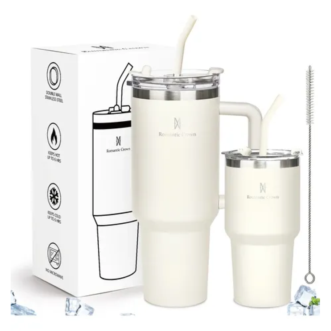 Kit Copo Térmico Inox 1200ml & 600ml Com Tampa E Canudo
