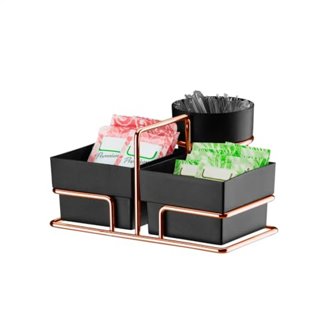 Organizador p/sachês de açúcar/adoçante e mexedor rose gold Linha Caffè Future