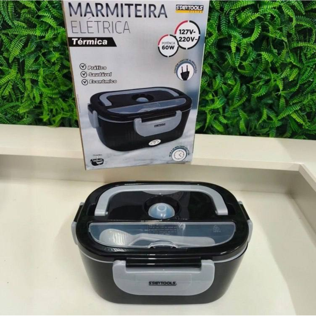 Marmita Elétrica Davely Portátil 1,5l, Bivolt Para Carro E Tomada, Com Divisórias Preto 127/220v
