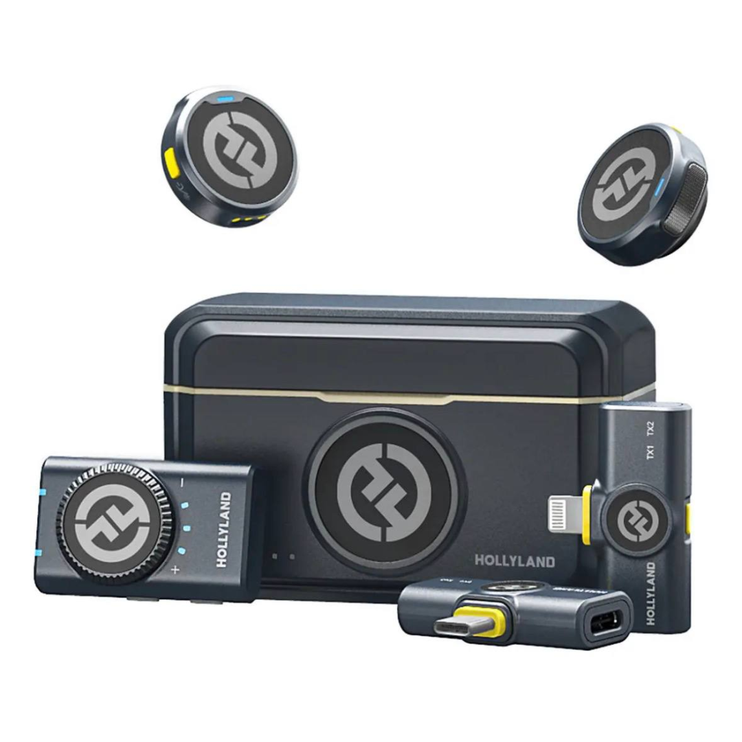 Microfone Lapela Hollyland Lark M2 Combo Duplo USB-C, Lightning e Camera preto